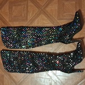Rumbidza rainbow sequin over the knee boots